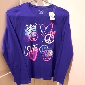 Girls long sleeve dark purple printed t-shirt